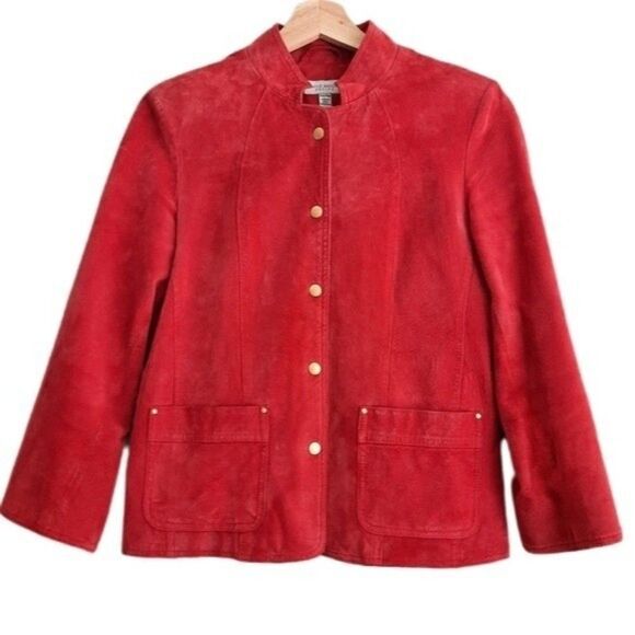 DAVID BROOKS Genuine Suede Leather Jacket Red Sz M Petite - Picture 1 of 15